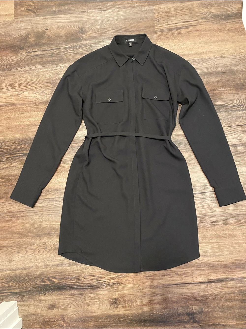 Express Black Button-Down Dress with Self-Tie